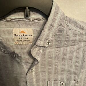 Tommy Bahama Jeans Seersucker Shirt Mens M‎ Blue Striped Button Up